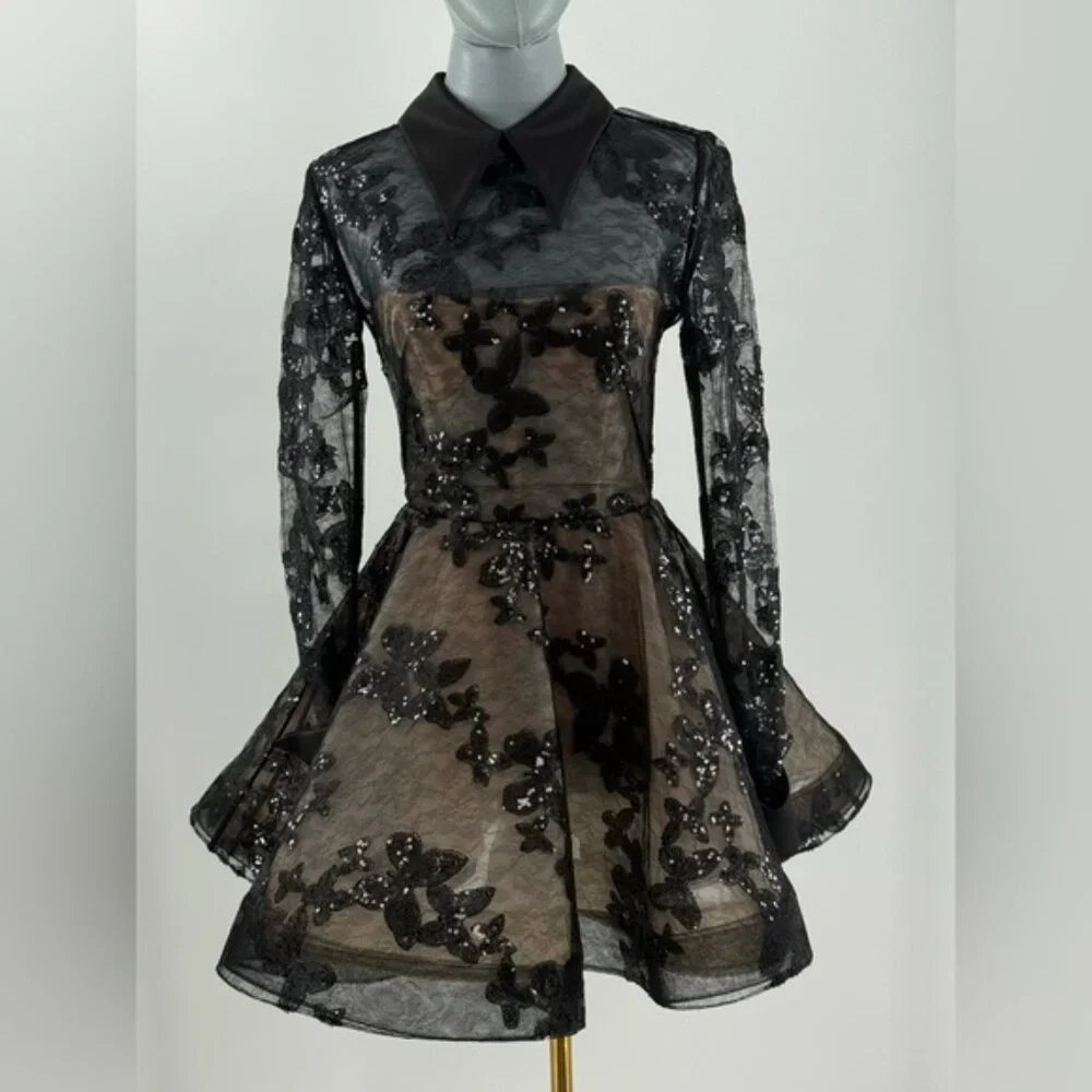 🆕 BRONX & BANCO 🧿 NWOT Maraya Jasmine Black Sequin Lace Mini Dress, Sz XS US 2 - Picture 2 of 15
